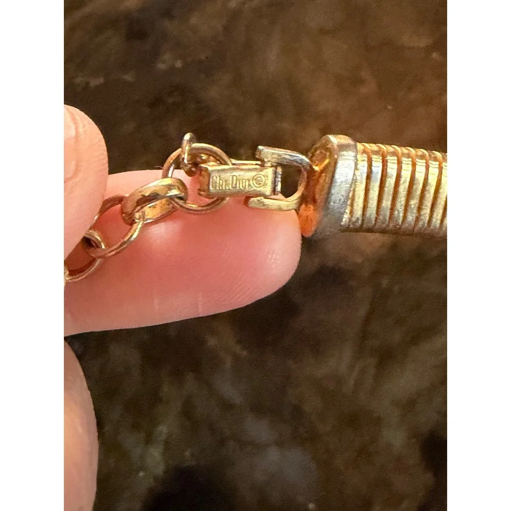 Christian Dior Vintage Gold Tone Gaspipe Tubogas Collar Necklace CD Logo Charm - Picture 5 of 10